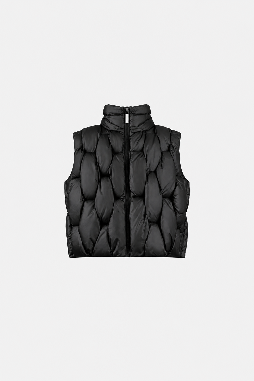 OCTAGON Pentagon black quilted puffer vest, centered front flat lay