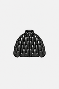 OCTAGON Pentagon high-gloss black cage puffer jacket, centered front flat lay