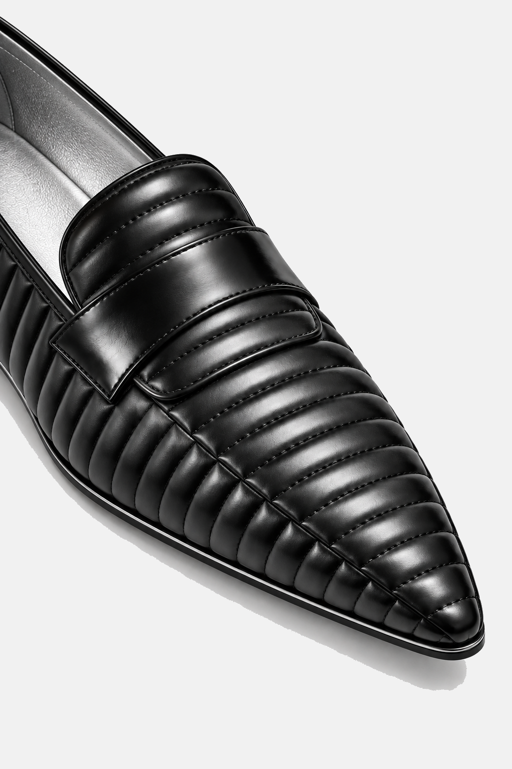 Black Pentagon Leather Loafer, quilted leather and glossy saddle detail