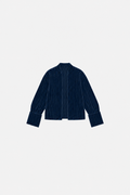 OCTAGON Folio midnight-blue pleated velvet jacket, centered front flat lay