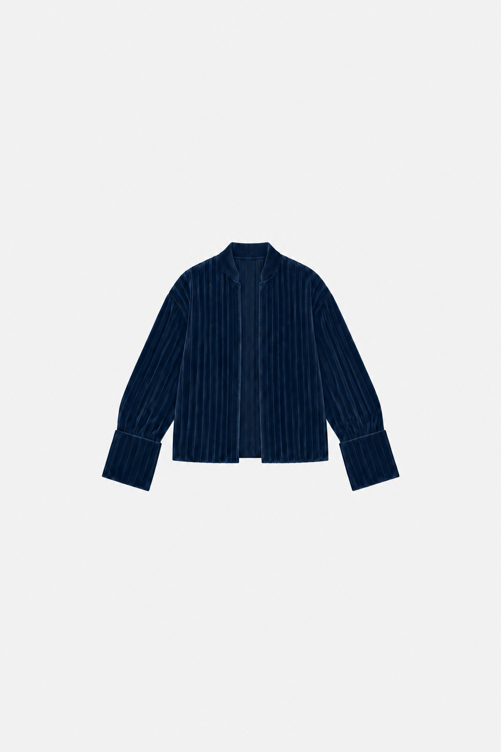 OCTAGON Folio midnight-blue pleated velvet jacket, centered front flat lay