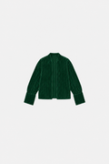 OCTAGON Folio forest-green pleated velvet jacket, centered front flat lay