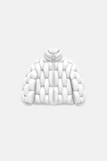 OCTAGON white Pentagon puffer with tonal white Octagon zipper, centered front flat lay