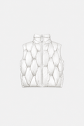 OCTAGON white Pentagon quilted puffer vest with tonal white Octagon zipper, centered front flat lay
