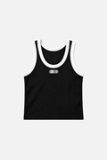 OCTAGON black and white heavyweight ribbed cotton tank top with canonical metal badge, centered front flat lay