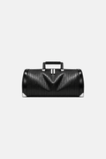 Black Pentagon barrel duffel, complete straight-on frontal view with generous clear space