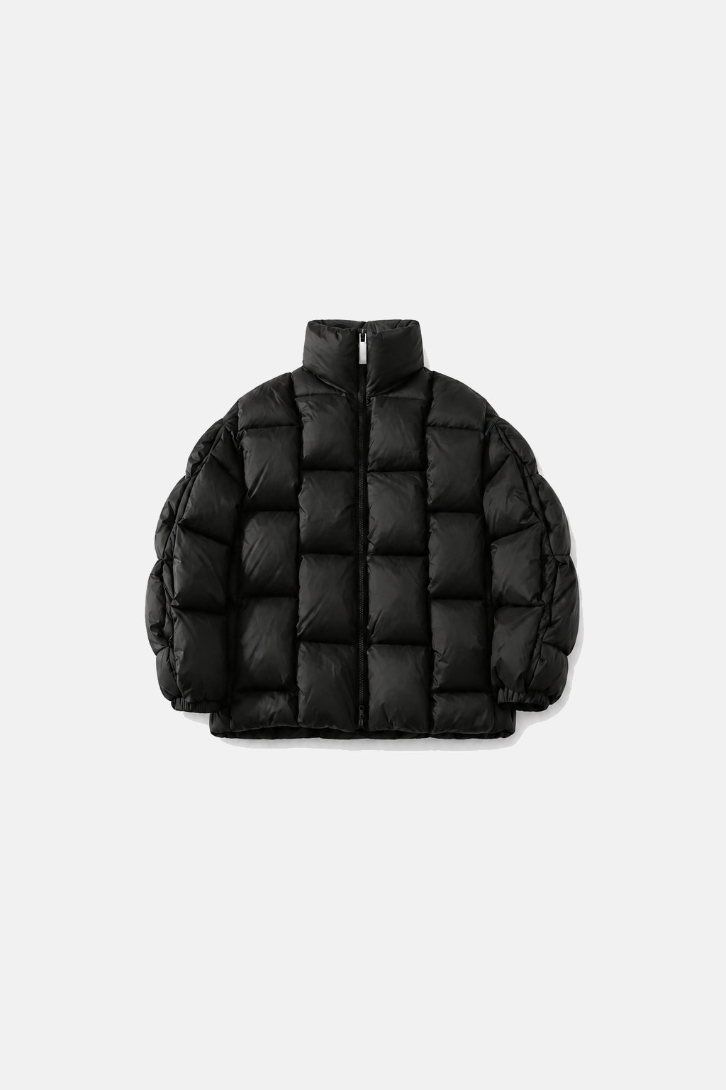 Black OCTAGON Diagram Puffer, centered tag-free product front view with chrome zipper pull