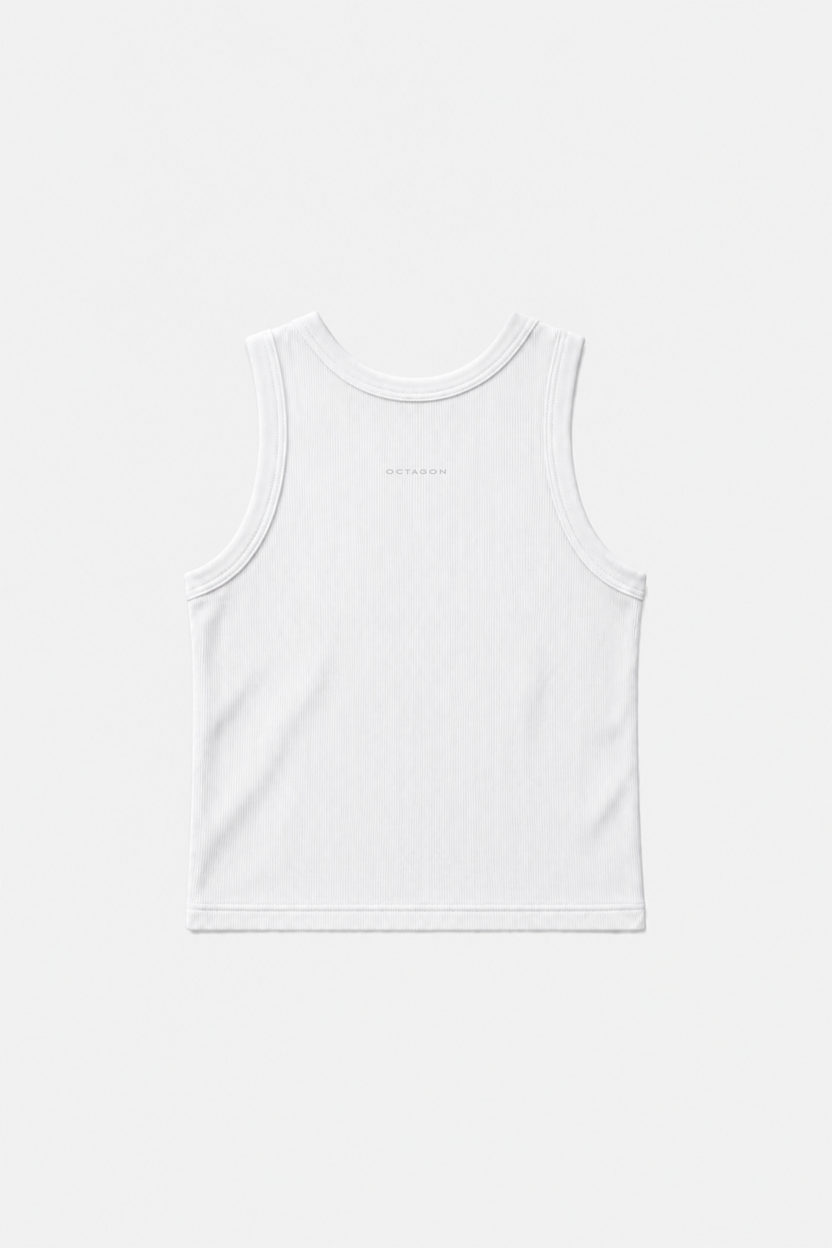 White OCTAGON knitted rib tank with tonal knitted wordmark, back