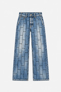 Vintage-blue OCTAGON Pentagon debossed wide-leg jeans, front flat lay