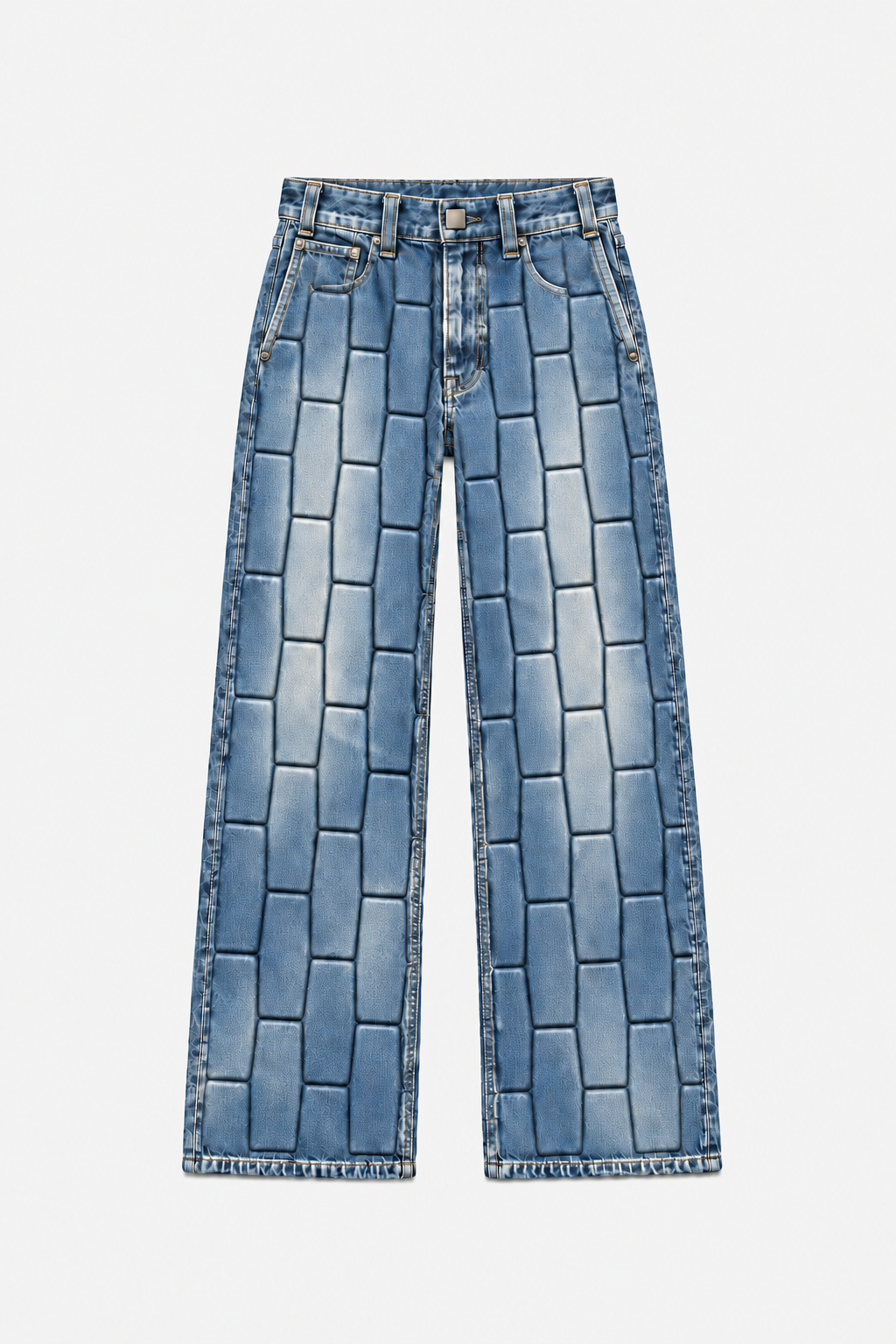 Vintage-blue OCTAGON Pentagon debossed wide-leg jeans, front flat lay