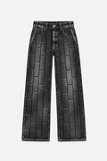 Washed-black OCTAGON Pentagon debossed wide-leg jeans, front flat lay