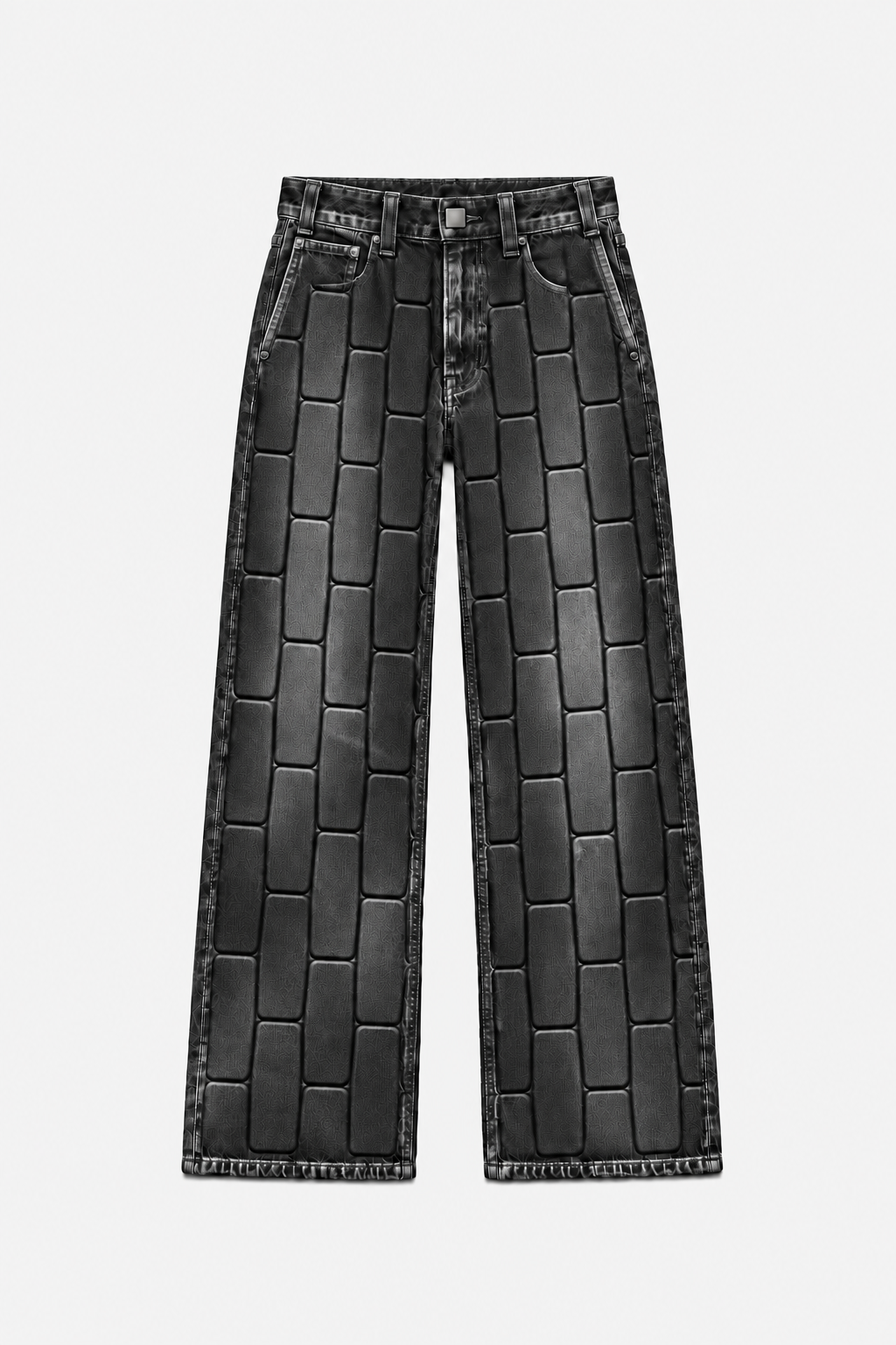 Washed-black OCTAGON Pentagon debossed wide-leg jeans, front flat lay