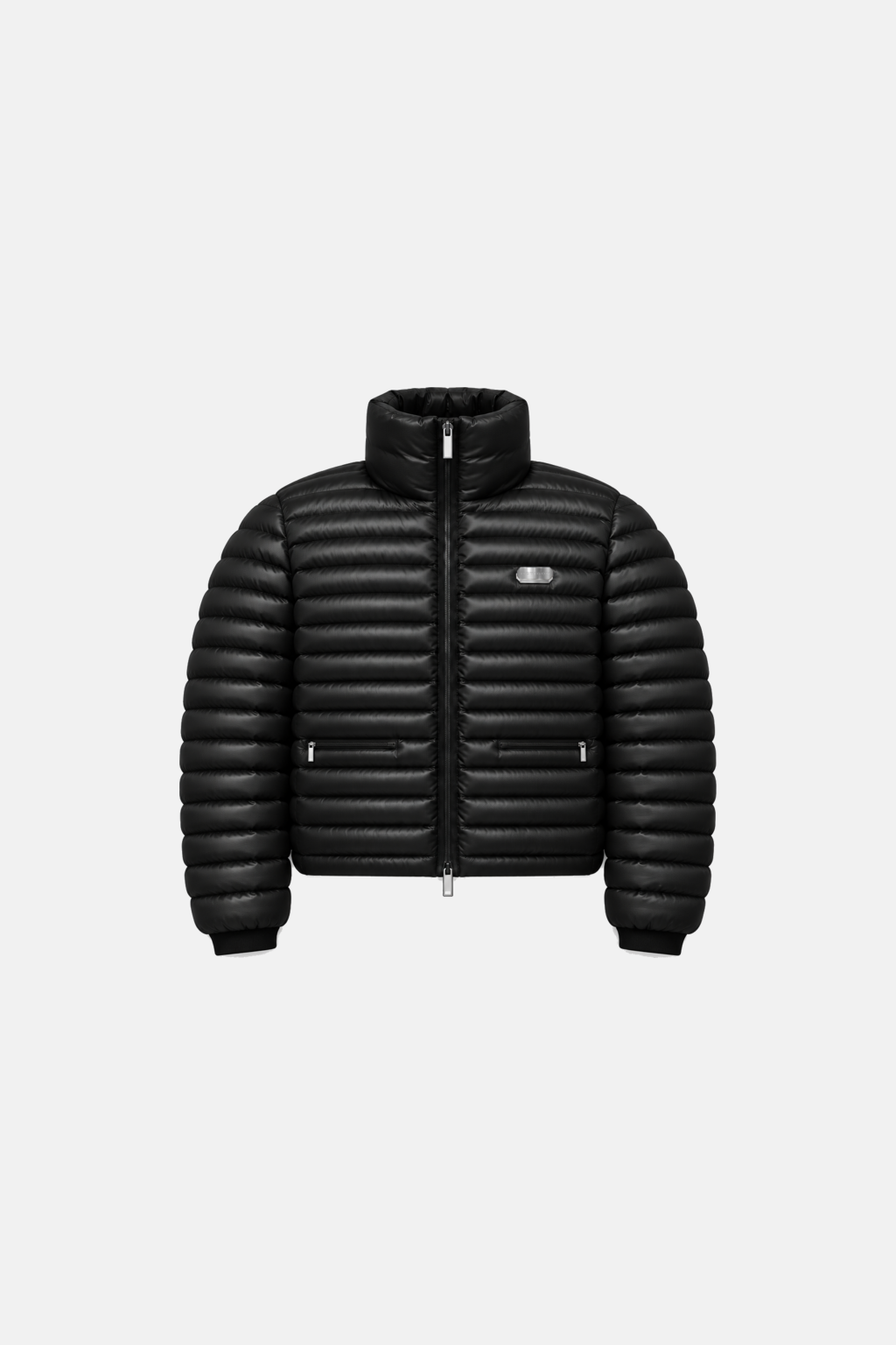 Black OCTAGON Signature Channel Puffer, centered product-only front view